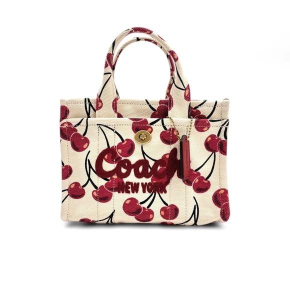 NEW COACH Mini Cargo Cherry Print Canvas Tote Bag 20 in Chalk/Multi - Picture 5 of 14